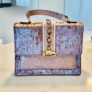 Aldo New Shimmering Rose Velvet Satchel Purse with Gold & Crystal Embellishment